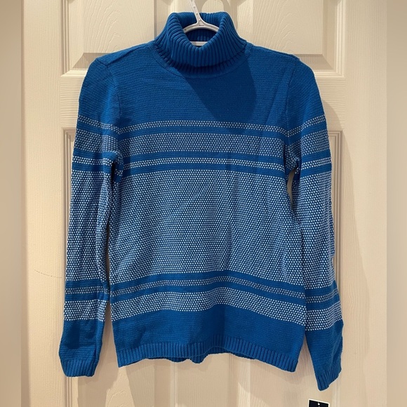 Karen Scott Blue/White turtle neck sweater - Picture 1 of 4